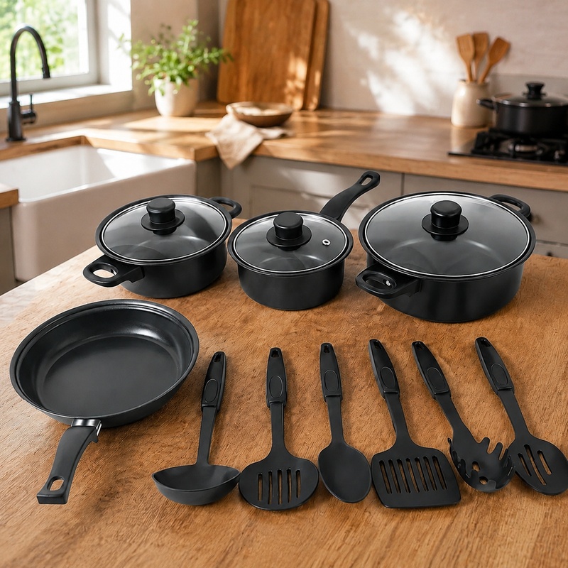 Paella Pan Steel - 13종 주방 세트 (논스틱 인덕션 냄비,