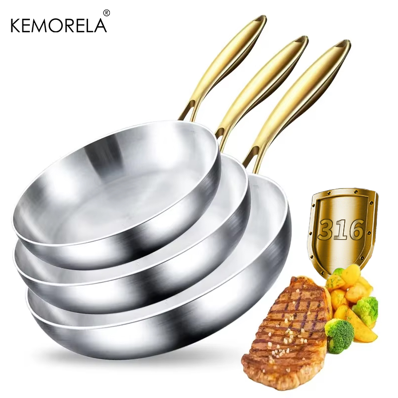 Paella Pan Steel - 3개/세트 316 스테인리스 스틸 골드 핸들